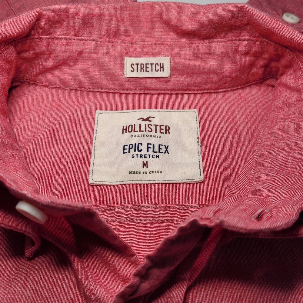 Hollister Mens Button Down Shirt Epic Flex Heather Red Medium Coastal Preppy - Picture 8 of 12